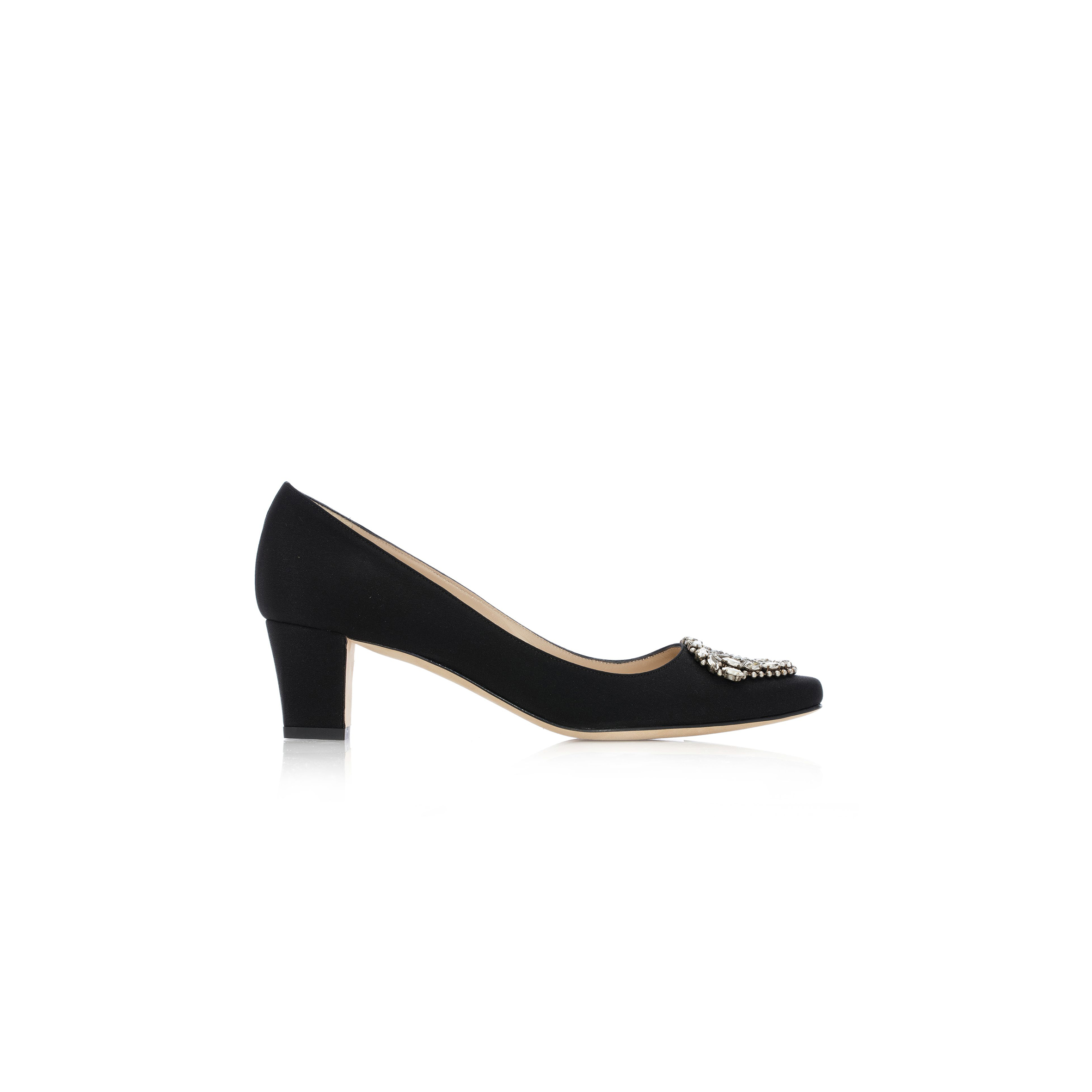 MANOLO BLAHNIK OKKATO BLACK CRÊPE DE CHINE JEWEL BUCKLE PUMPS 9XX-0574-0007